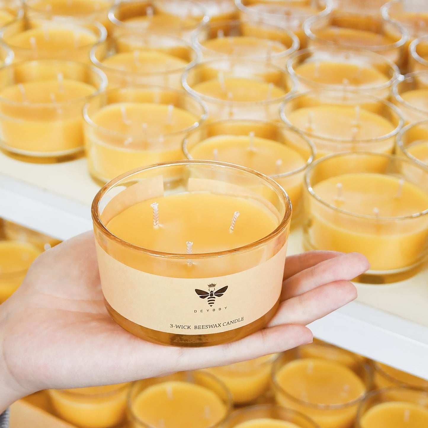 DEYBBY Large Beeswax Jar Candle - 3 Wick Beeswax Candle Gift - Handpour Candle with Natural Honey Scent, 22 Hours Burning