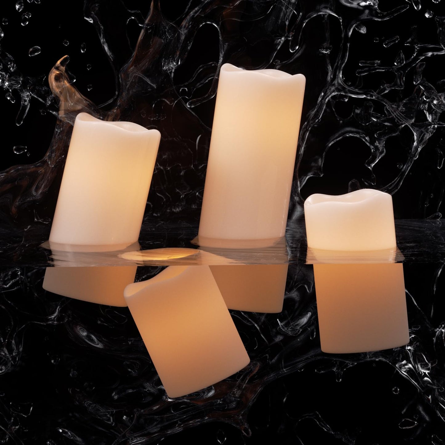 Eldnacele Waterproof Flameless Flickering Candles with 6 Hours Timer, Indoor Outdoor White LED Plastic Battery Operated Pillar Candles Pack of 4 Wedding Dinner Home Decor, D3”x H4” 5” 6” 8”