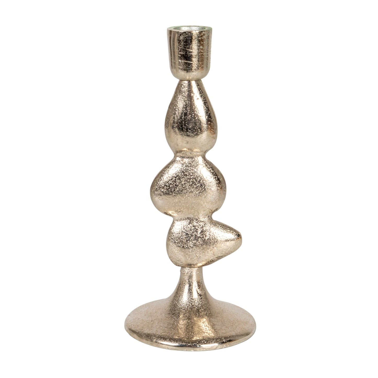 Bloomingville Cast Aluminum Stacked Taper Holder, Silver Finish