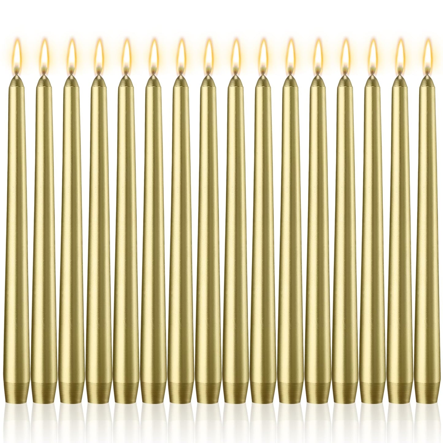 MTLEE 16 Pcs 10 Inch Long Tapered Candle Stick Bulk Smokeless Unscented Burning Candlestick Paraffin Wax with Cotton Wick for Dinner Valentine Wedding Birthday Anniversary Party Church(Warm Golden)