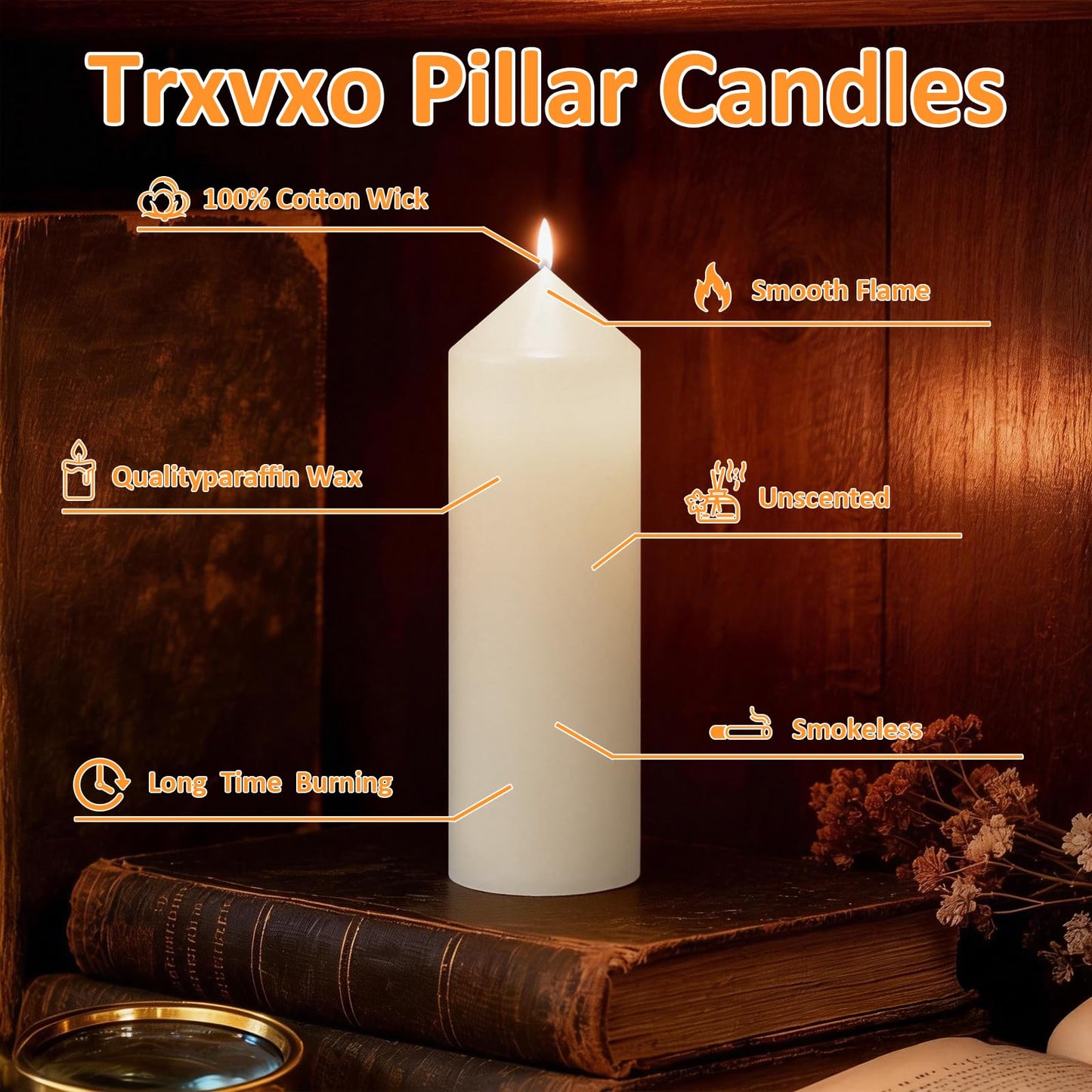 Trxvxo White Pillar Candles Bulk Set of 72，3 Different Lengths 2 x 3/6/8 Inch (24 Each)，Hurricane Candles，Dripless Unscented Smokeless，Gives You a Better Atmosphere When Organizing an Event Party.