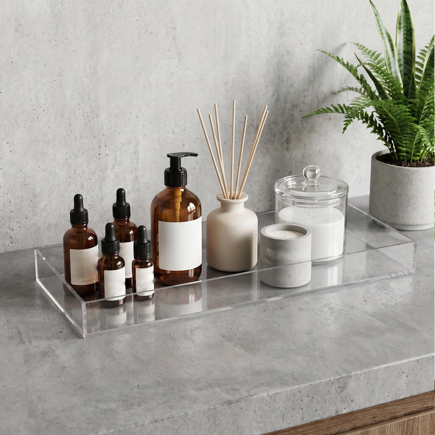 Kegeeei 4 Pack Acrylic Bathroom Trays, Clear Tray for Toilet Tank, Decorative Countertop Organizer for Perfume, Soap, Jewelry, Candle, Plant, 12 x 5.1 x 1.2 Inches