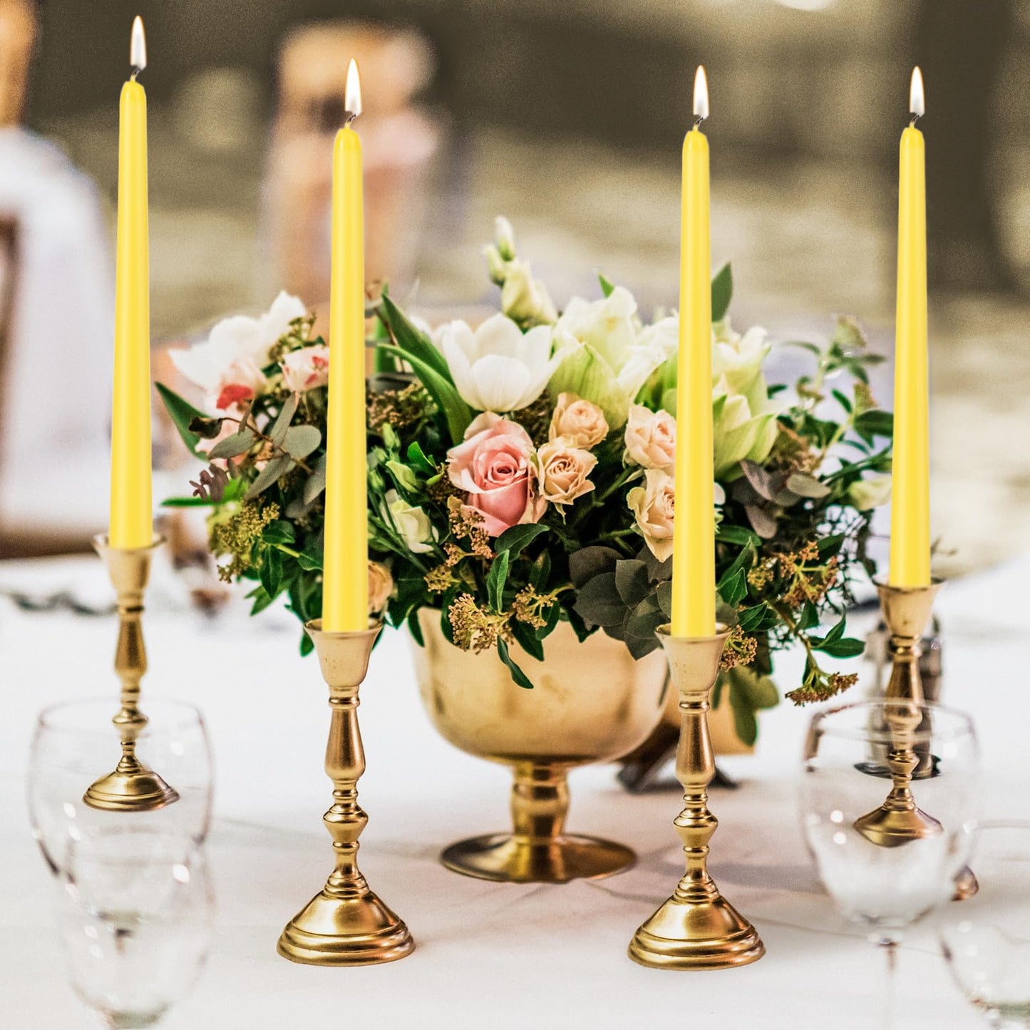 KONNI 0.87×10 Inch Yellow Taper Candles, Unscented and Smokeless Tall Candlesticks, 10 Pack Tapered Candles with Cotton Wicks, Long Burning, Ideal for Weddings, Dinner Parties, and Home Décor