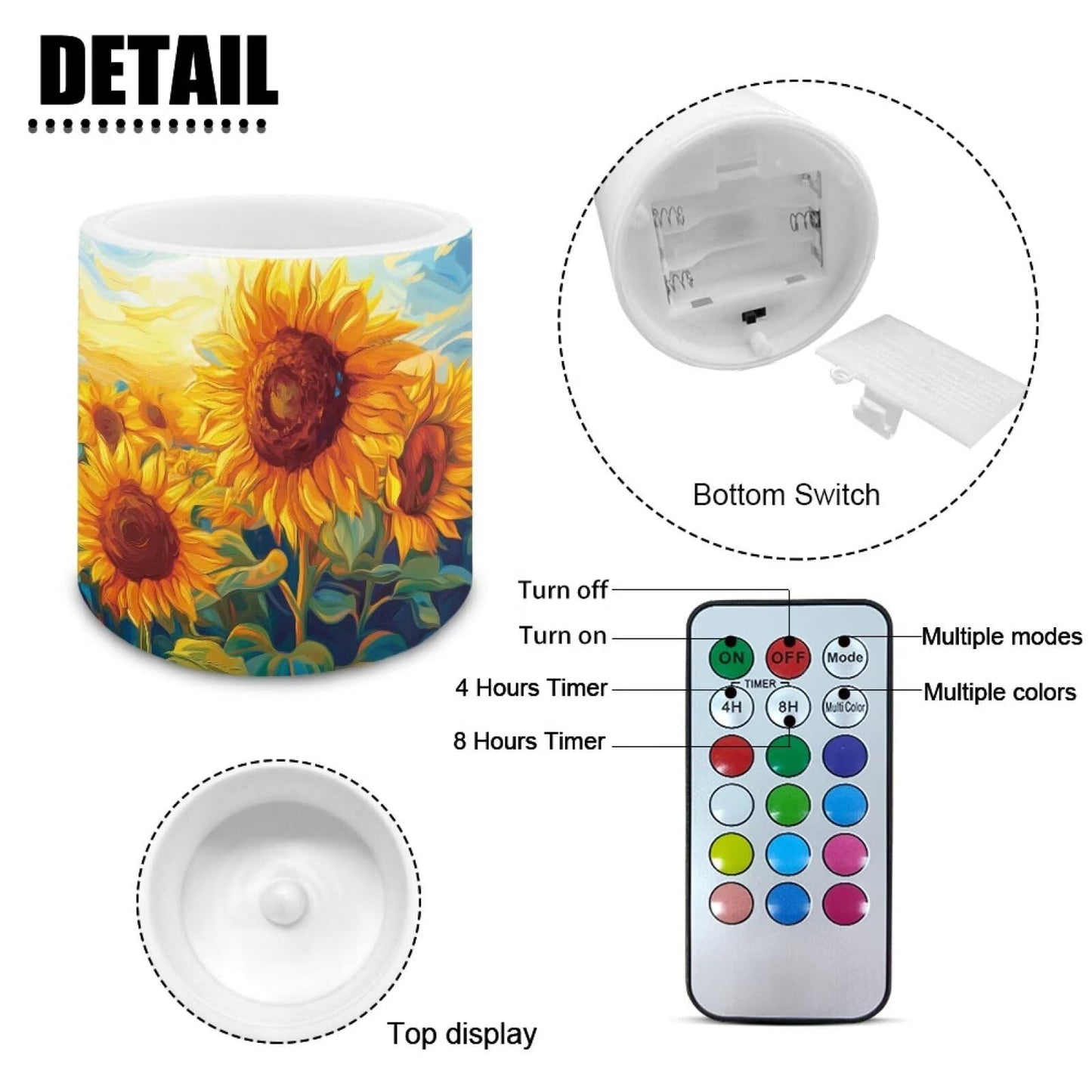 Cozeyat Sunflower Flameless Candles 4 Pack Battery Operated with Remote Control Timer LED Pillar Candles Waterproof for Indoor Outdoor Use