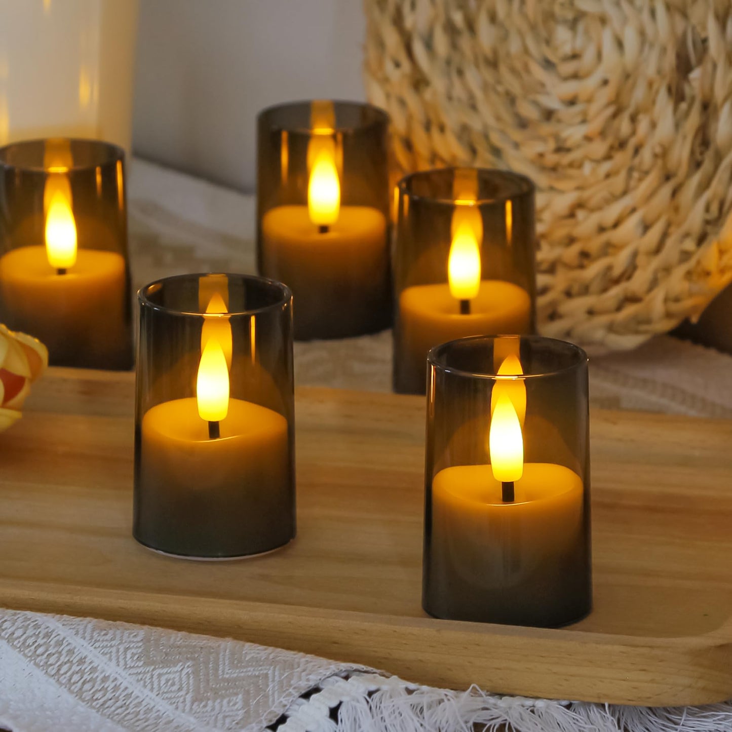Zevanor Flameless Small Tea Light LED Candles, Acrylic Battery Operated Votive 1.7" x2.5" with Remote Control and Timer, Tealight Grey Flickering Warm Light Pack of 8 Electric Long Lasting