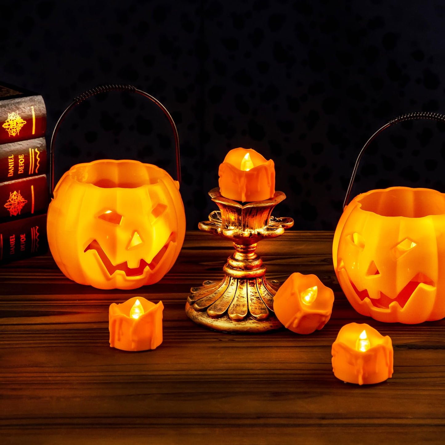 Windshell Orange Tealight Candles with Auto 6H Timer (No Remote), Battery Operated LED Flameless Tea Lights with Melting Design, for Halloween Thanksgiving Party, 12 Pack