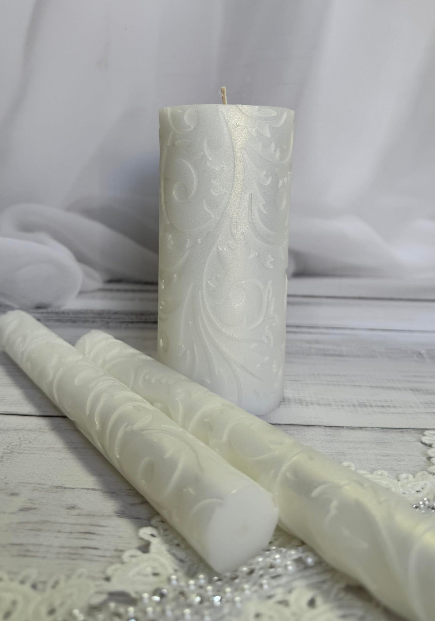 Magik Life Unity Candle Set - Wedding Ceremony & Reception – 6” Pillar & Two 10” Taper Candles – Long Burning Unity Candles for Marriage Ritual – Handmade in USA – Frozen|White