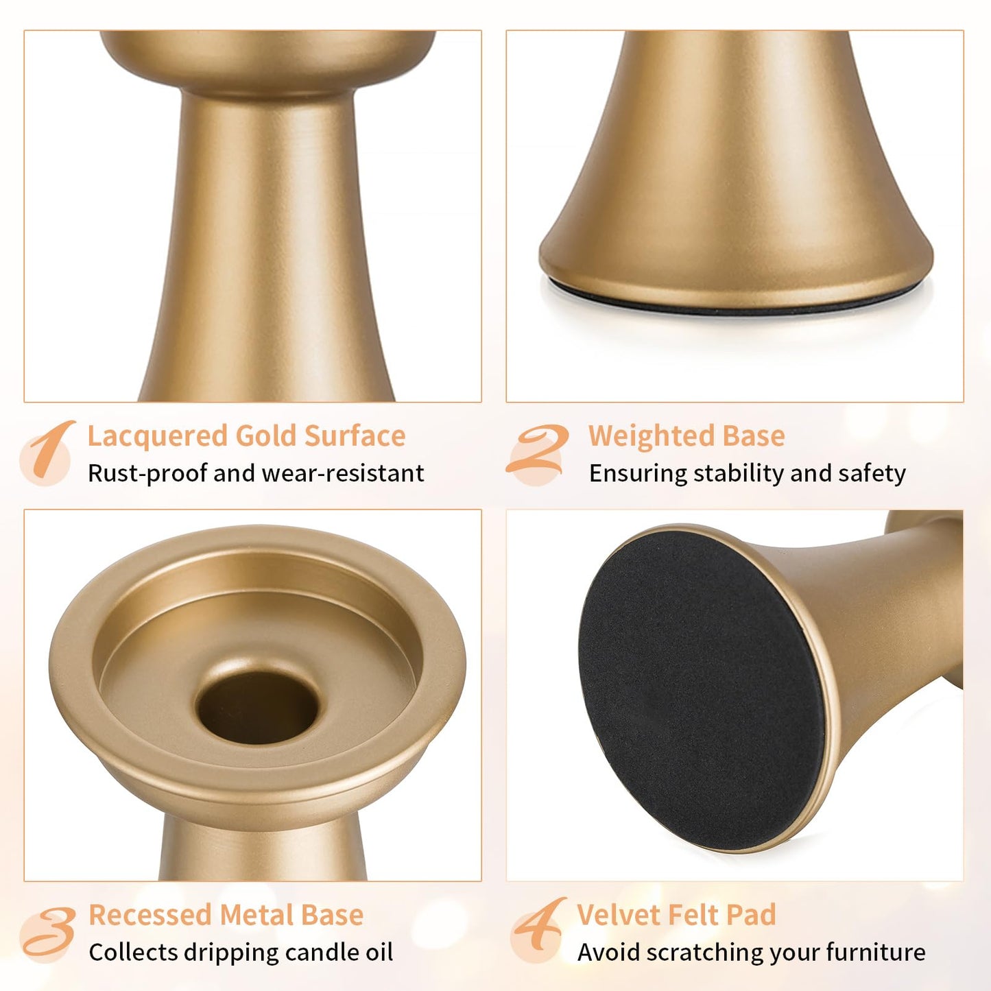NUPTIO Gold Candlestick Holder for Centerpiece: Set of 6 Hurricane Taper Candle Holders with Glass Cylinder Sleeve - Bulk Brass Candles Stand for Thanksgiving Christmas Holiday Party Decor