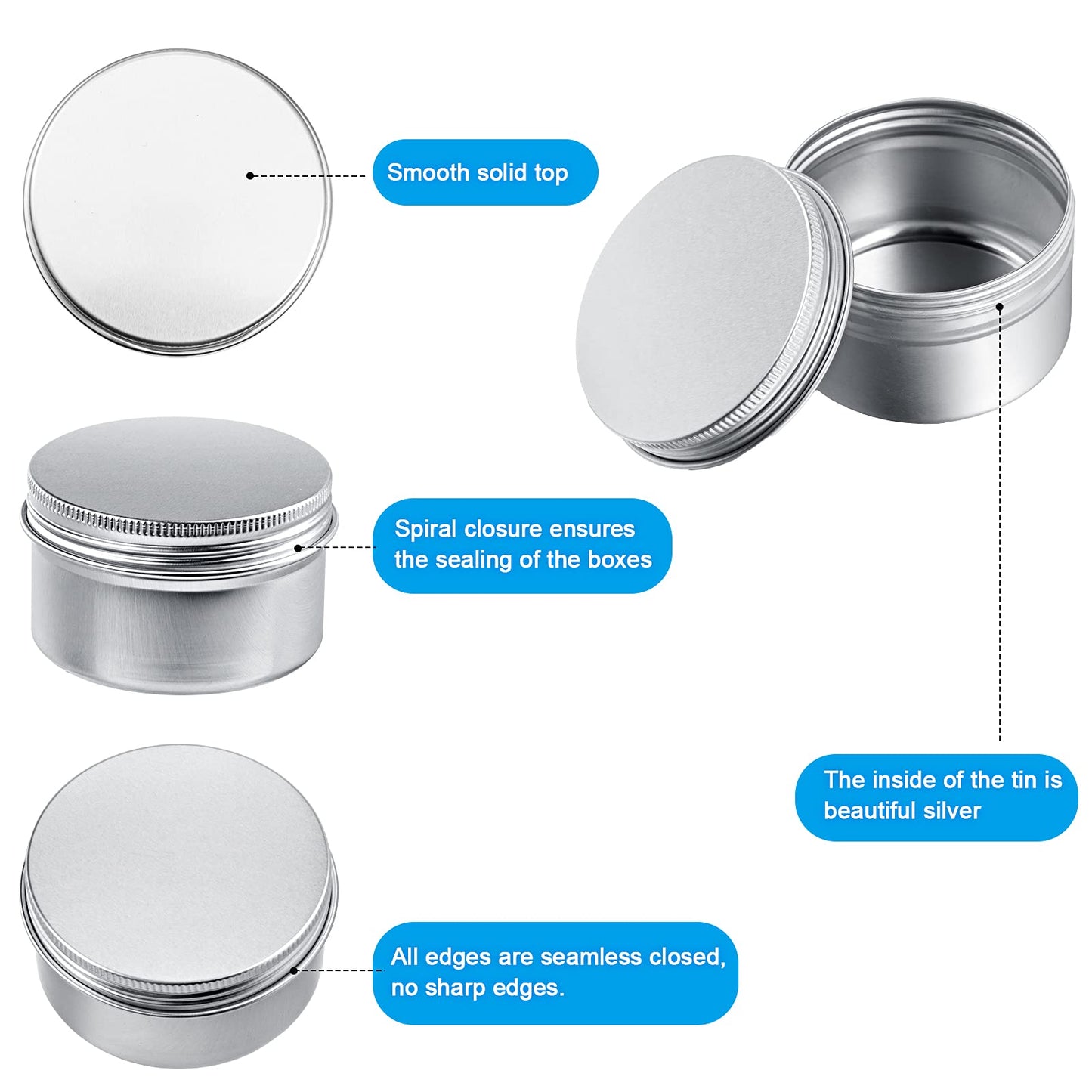 Patelai 36 Pcs 4 oz Metal Round Tins Aluminum Tin Cans Salve Tins Containers with Screw Lid 10 Sheets Stickers for Salve Spice Candies Balms Candles(Silver)