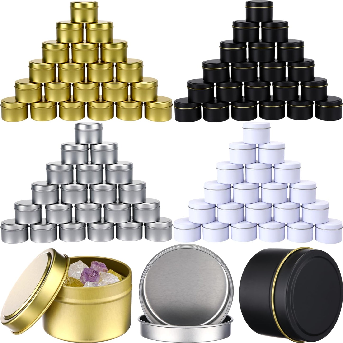 Moxweyeni 100 Pcs 4oz Candle Tins with Lids DIY Metal Wax Container Tins Bulk Empty Round Containers for Candle Making, Salves Candy Favors, Spices, Crafts, Christmas Gifts (4 Colors)