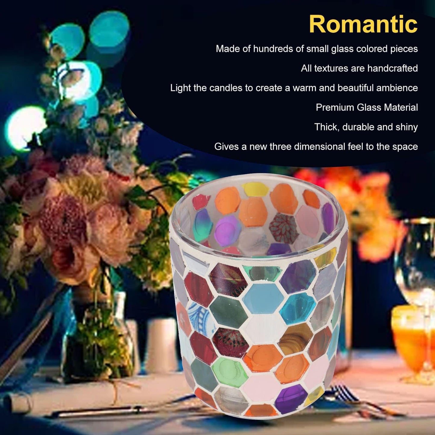Votive Candle Holder, Glass Tealight Candle Holder with Mosaic Pattern Romantic for Essential Oil Diffuser, Table Centerpiece, Bath Decor