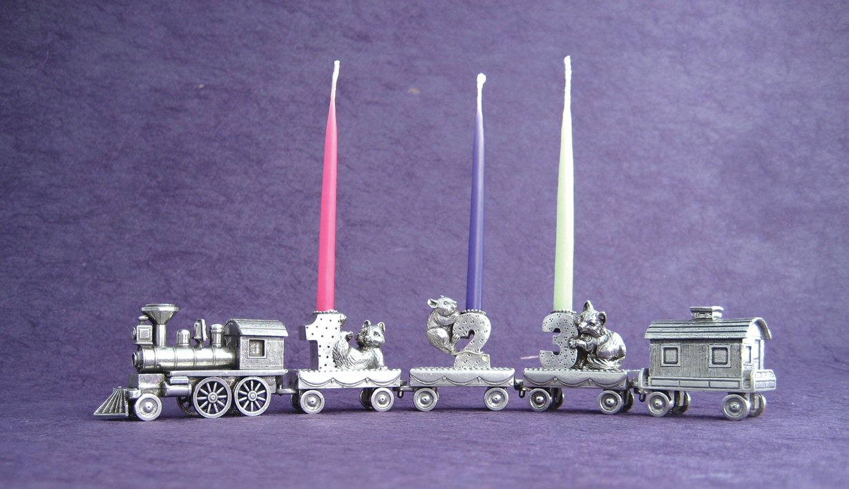 DANFORTH – Birthday Train (1- Raccoon) – Candleholder - Handcast Pewter Birthday Party Decorations - Made in USA