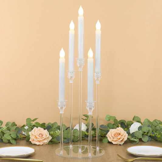 Acrylic Candelabra, 5 Arm Taper Candle Holders, Candle Centerpieces for Tables, Clear Candlestick Holder,Acrylic Candlestick Holder for Wedding, Party, Dining Table, Christmas Anniversary Decor