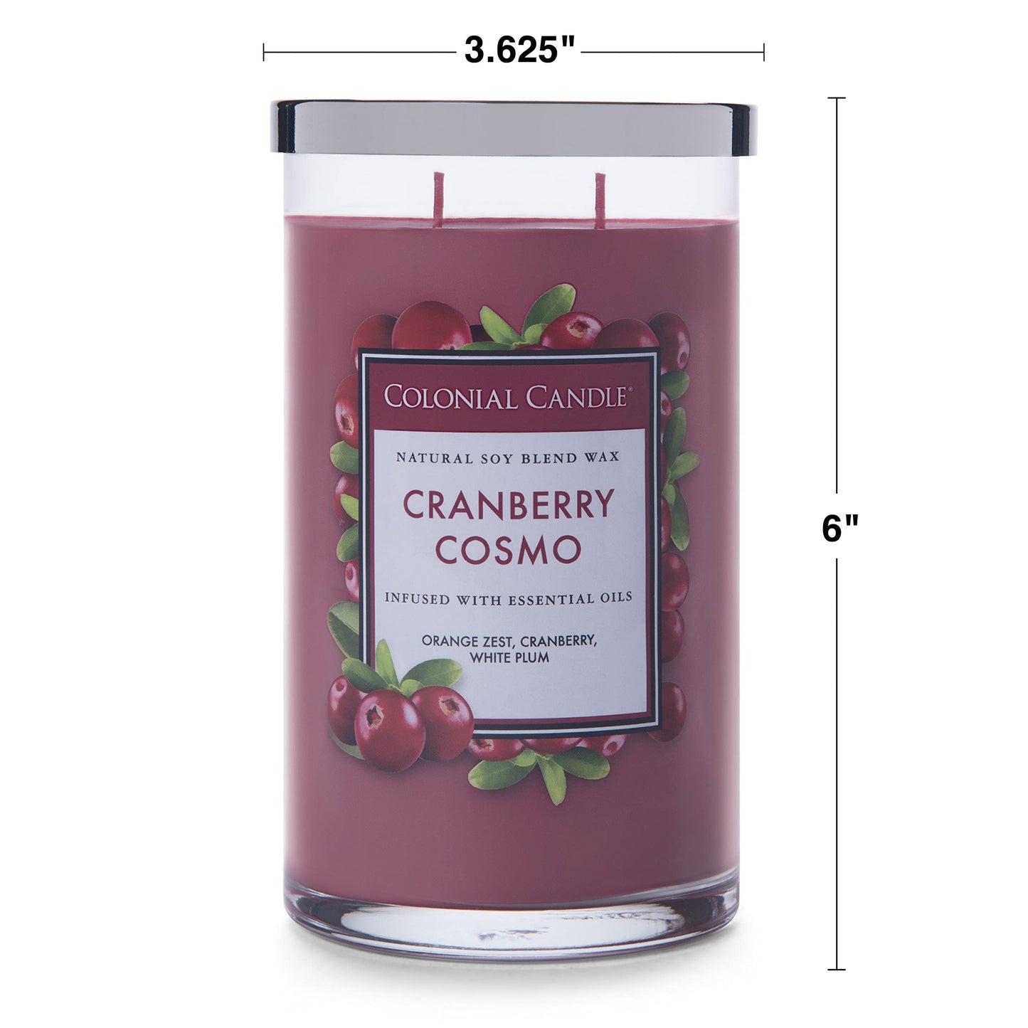 Colonial Candle Cranberry Cosmo Scented Jar Candle, Classic Cylinders Collection, 2 Wick, Red, 19 oz - Up to 120 Hours Burn