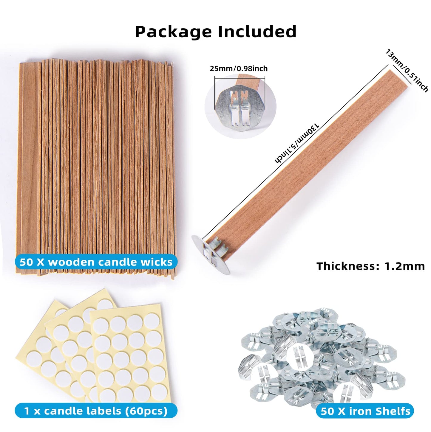Ziosxin 50 Set Candle Wick, Thicken Smokeless Cherry Wood Wicks for Candles-Long Lasting Flame-Easily Burn, Candle Cores with Stand and Glue Dot, Candle Wicks for Candle Making