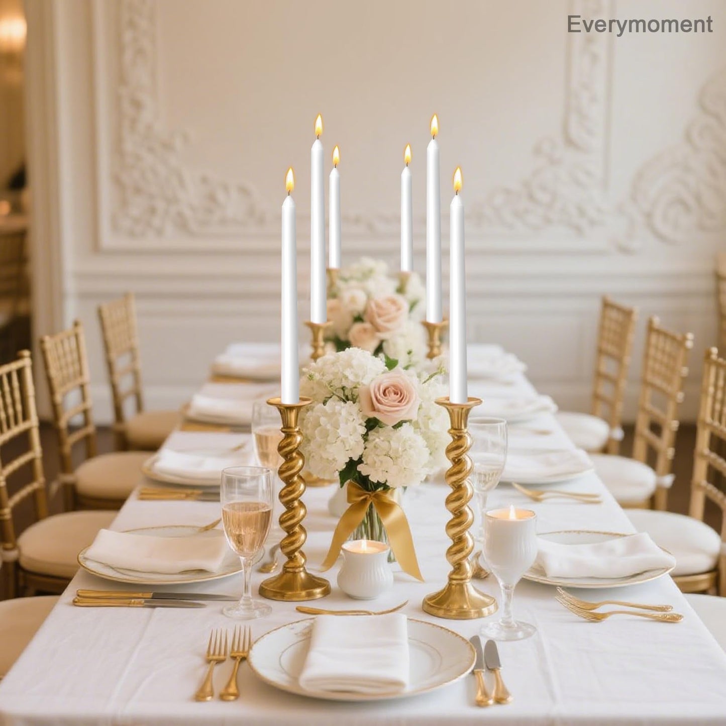 Everymoment White Taper Candles - 12 Pack 10 Inch Candlesticks - Dripless & Smokeless for 8 Hours - Unscented Paraffin Wax - Perfect for Wedding Christmas Halloween Holiday Dinner Table & Home Decor