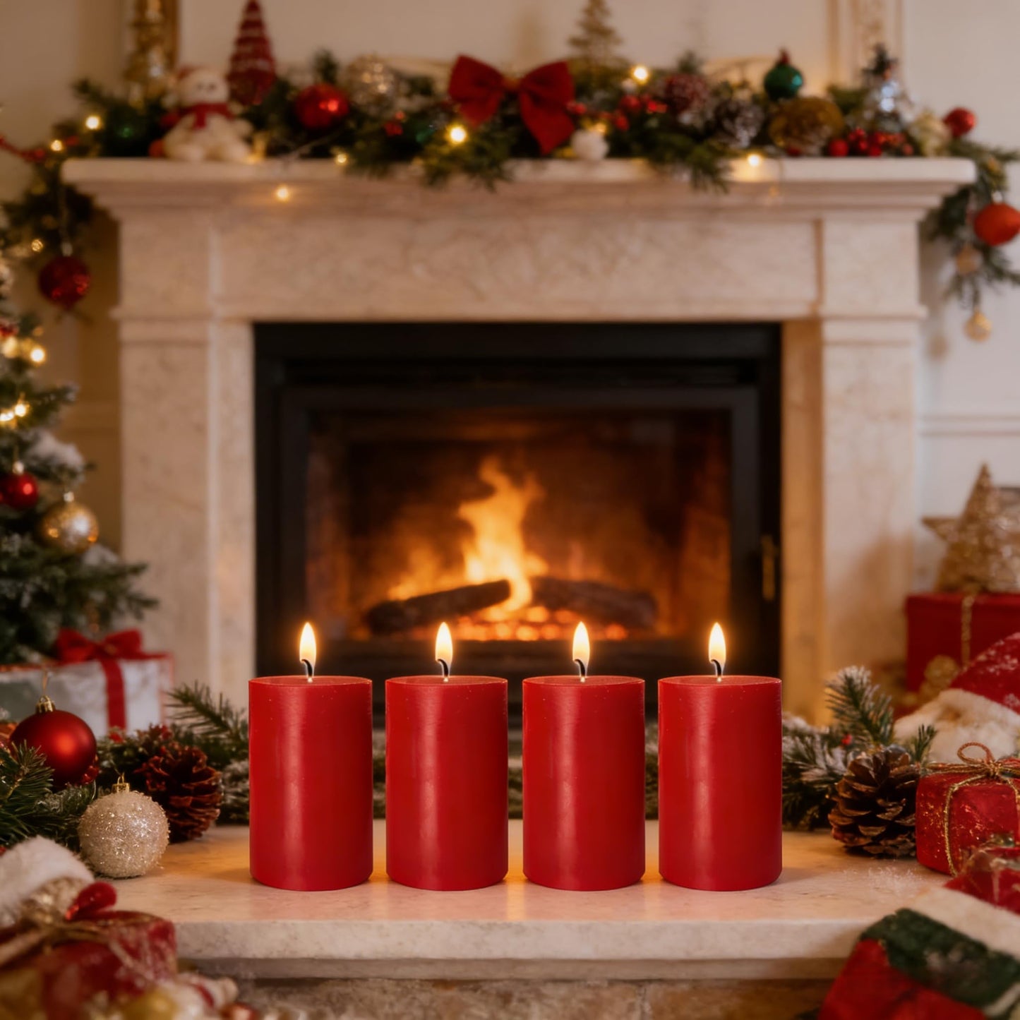 4 Pack Red Pillar Candles, 2x4 Inch, Long-Lasting, Dripless and Smokeless Unscented Candles, Ideal for Home Décor, Parties Weddings and Relaxation
