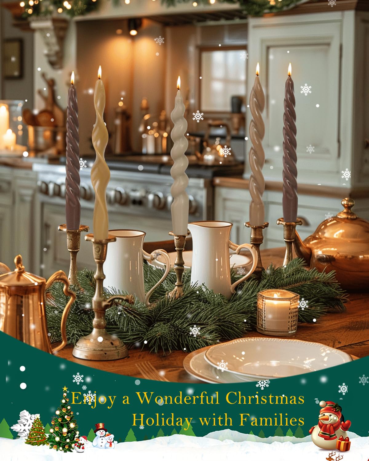 Spiral Taper Candles Brown Short Candle Sticks Unscented Smokeless Twisted Candlesticks for Fall Decor Holiday Dinner Party Christmas Decorations-7.5inch-4pack