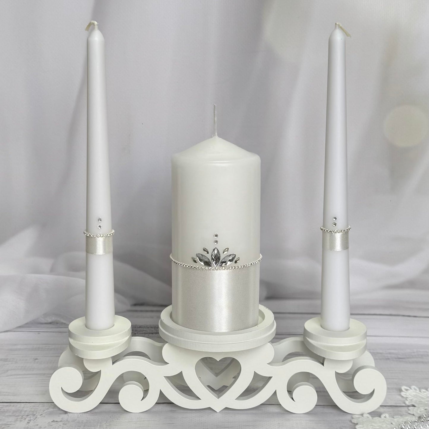 Magik Life Unity Candle Set - Wedding Ceremony & Reception Candle – 6” Pillar & Two 10” Taper Candles – Long Burning Unity Candles for Marriage Ritual – Handmade in USA –White |Classic|Crown