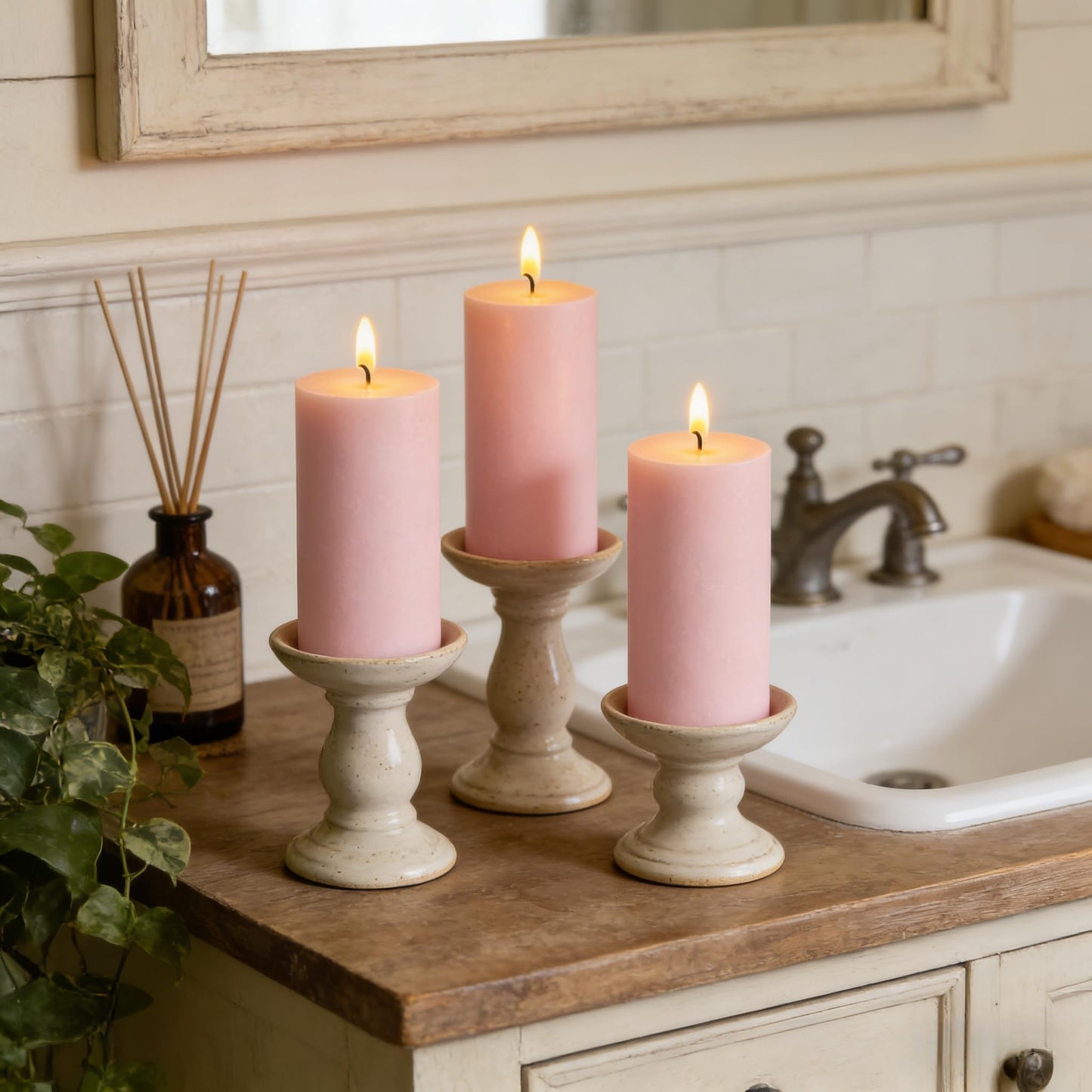 2 Pack 3x6 Inch Pale Pink Unscented Pillar Candles - 70 Hour Long Burning Dripless Smokeless Candles for Valentine's Day Christmas Home Decor Weddings Festivals