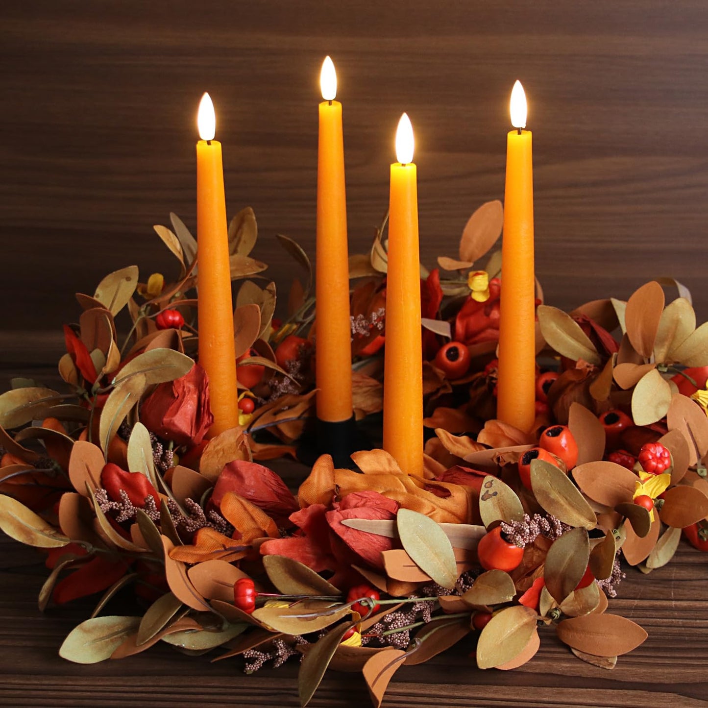 Fanna 9.6" Orange Real Wax Flameless Taper Candles with Timer, Battery Operated Led Candlesticks for Halloween, Harvest and Fall, Remote and Batteries Included - Set of 4