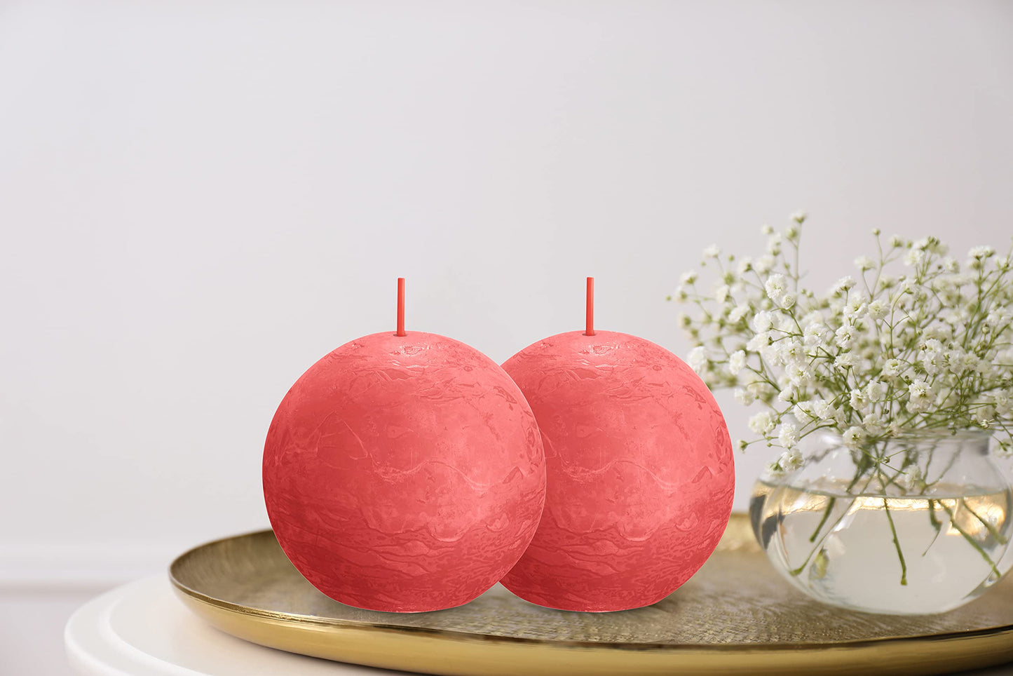 BOLSIUS 3 Pack Blossom Pink Rustic Ball Pillar Candles - 3 Inch - Premium European Quality - Includes Natural Plant-Based Wax - Unscented Dripless Smokeless 25 Hour Party Décor Candles