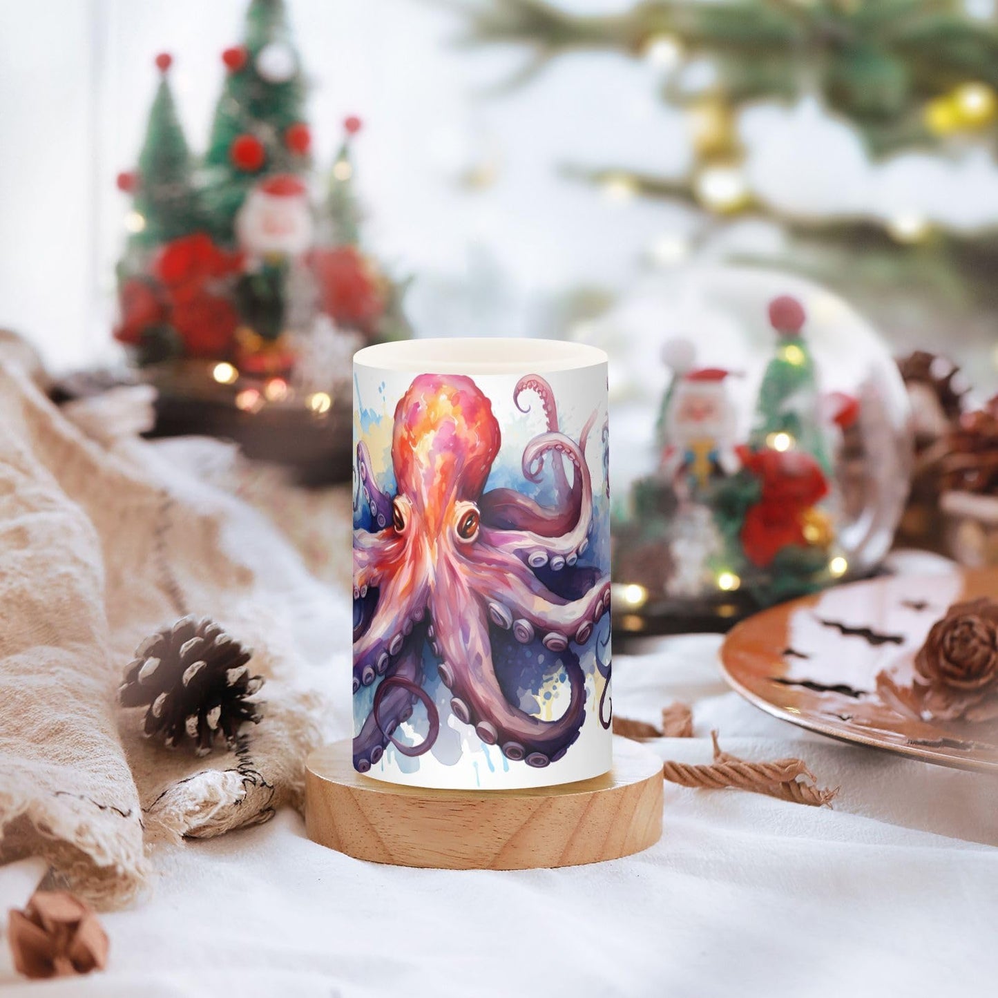 ALAZA Ocean Octopus Flickering Flameless Candles Battery Operated with Remote Timer,Tea Light Candles LED Pillar Votive Candles Set of 2 for Outdoor Indoor Decorations