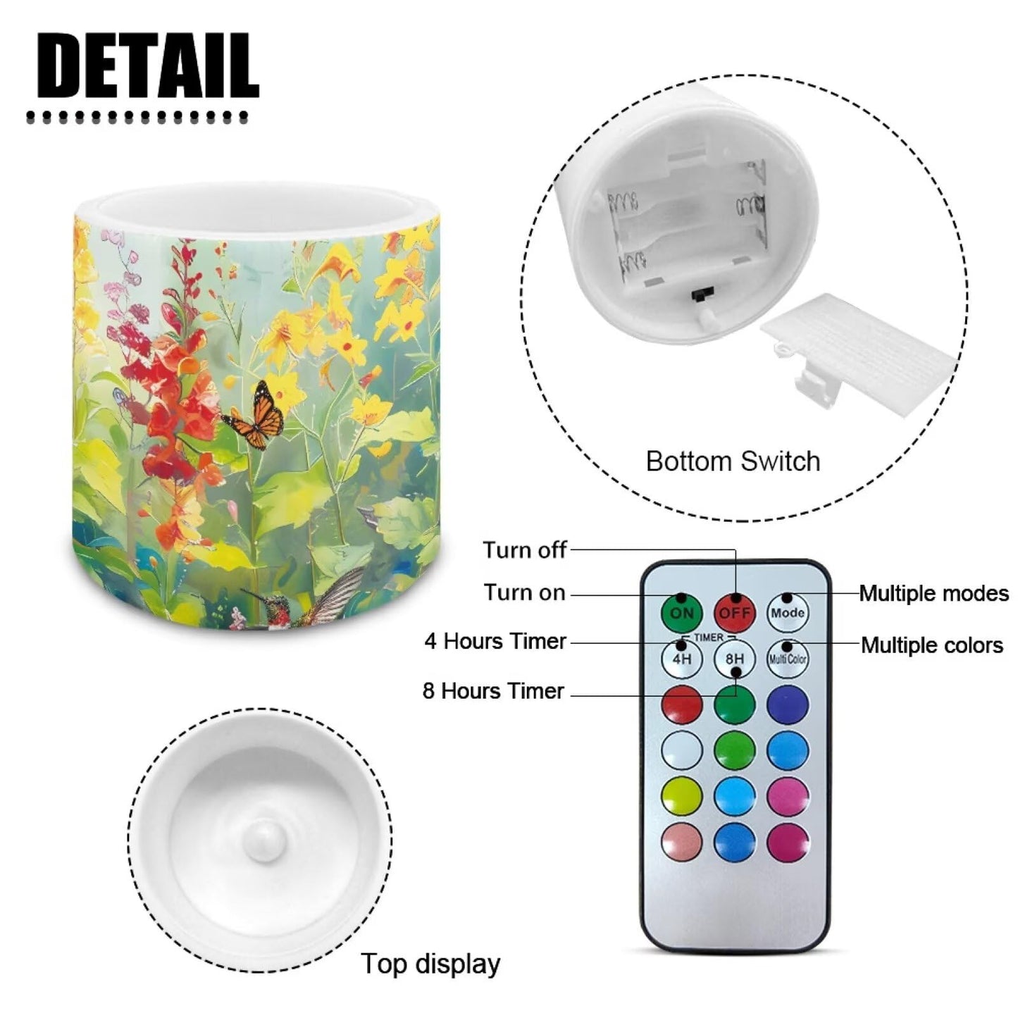 Cozeyat Colorful Garden All Weather LED Candles 4 Pack Battery Operated Flameless with Remote Control Timer Dancing Flame Waterproof for Indoor Outdoor Home Use