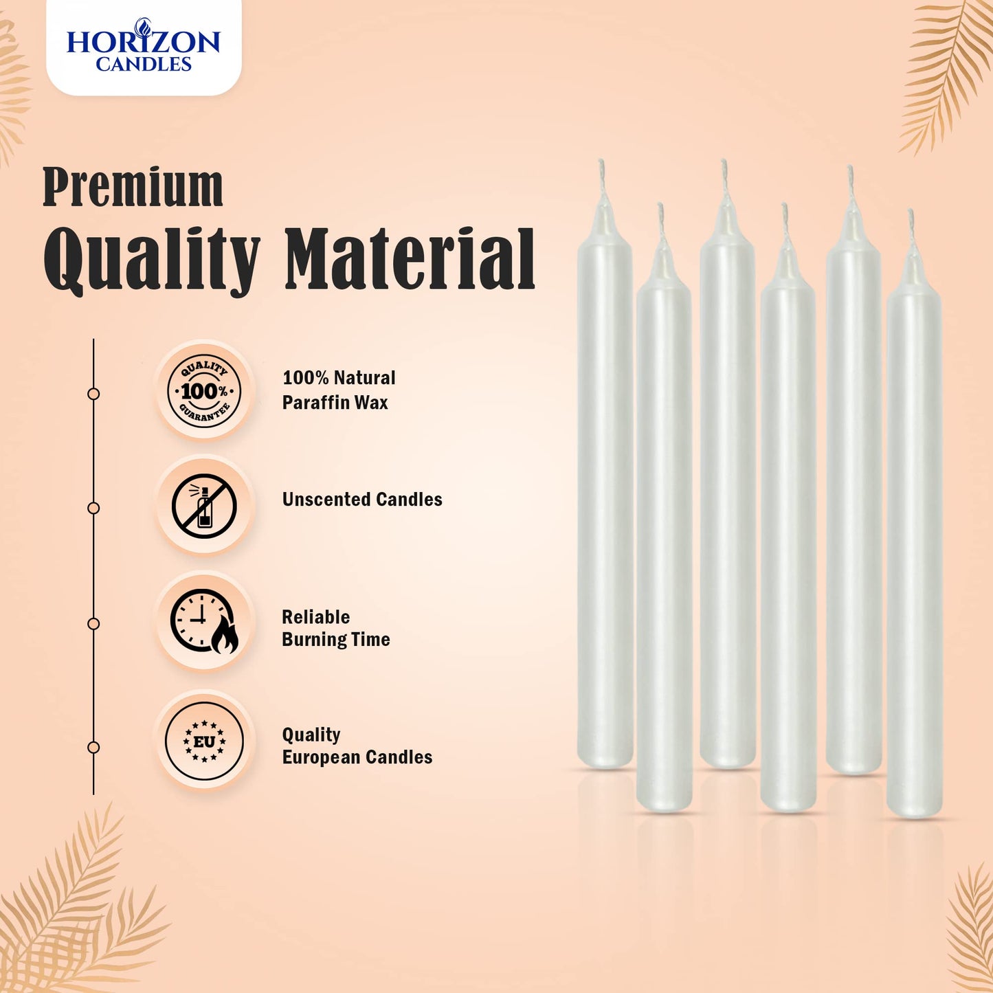 Horizon Candles - Pack of 10 Unscented Straight Candles, 9.84 Inches Tall, 10-Hour Burn Time, for Christmas, Father Day, Weddings, Romantic Dinners, and Parties, Pearl White