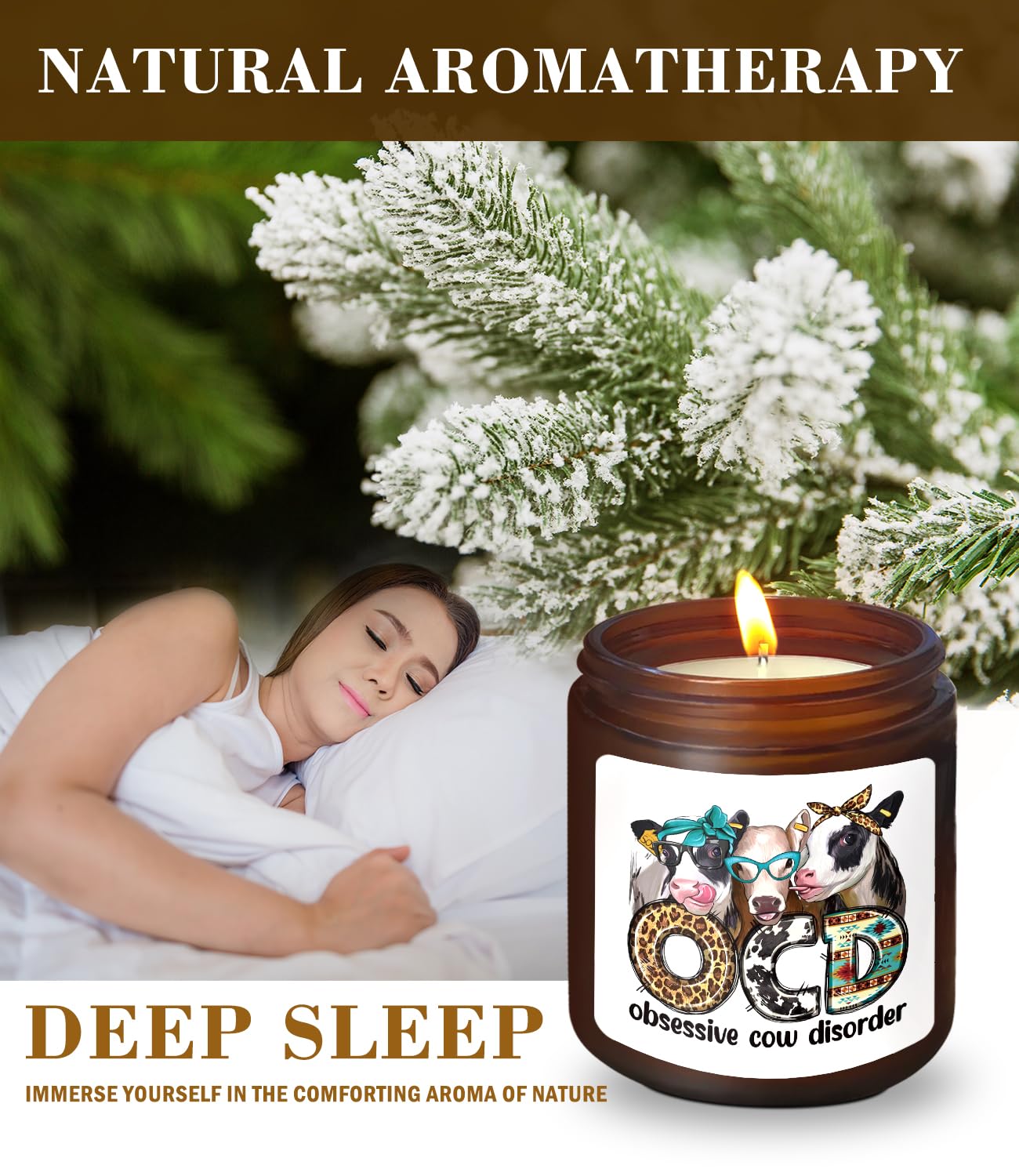 ISANOU OCD Obsessive Cow Disorder Funny Cows Candle,Western Birthday Candle Gifts for Women Friend Cows Lover,Cow Themed Gifts,Cedar Fragrance Scented Candles,8 oz, 028AH