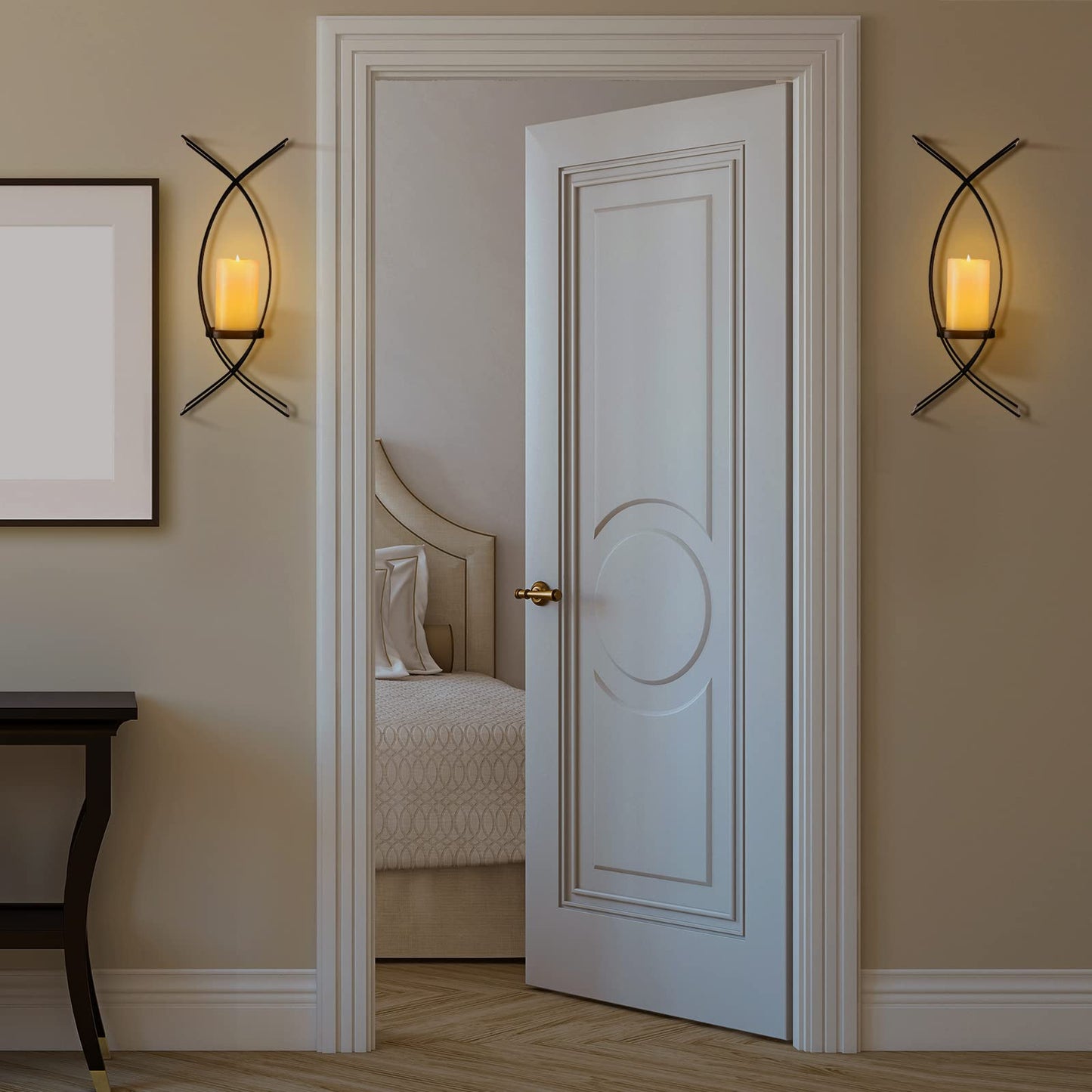 Vesici Candle Sconces Set of Two Metal Wall Candle Holder Wall Mounted Sconces Decorative Iron Holder for Living Room Bedroom Dining Room Decorations(Black)