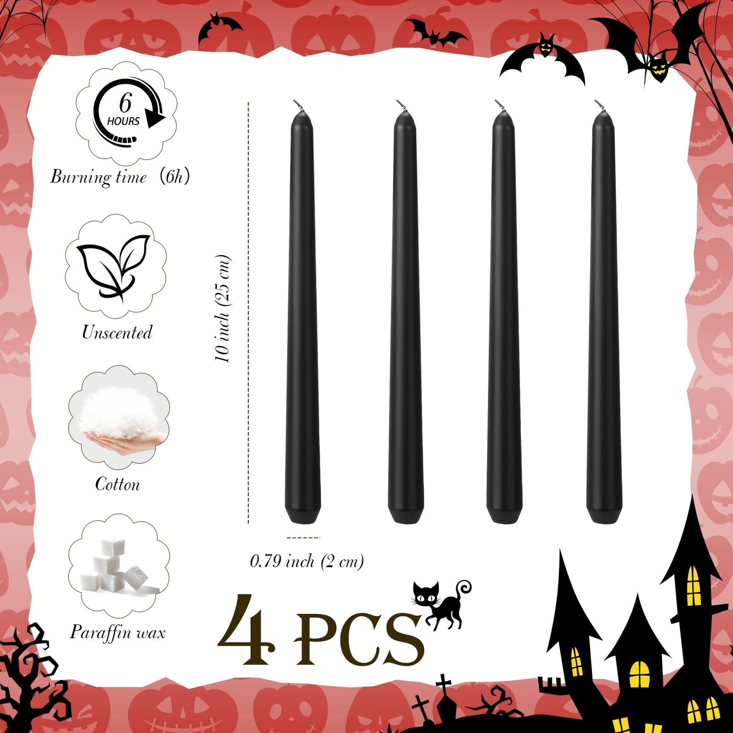 Zhengmy 4 Pack Halloween Vampire Tears Taper Candles, 10 Inch Tall Bleeding Candles Blood Drip Spooky Gothic Candlesticks for Halloween Vampire Home Party Decorations Supplies (Black)