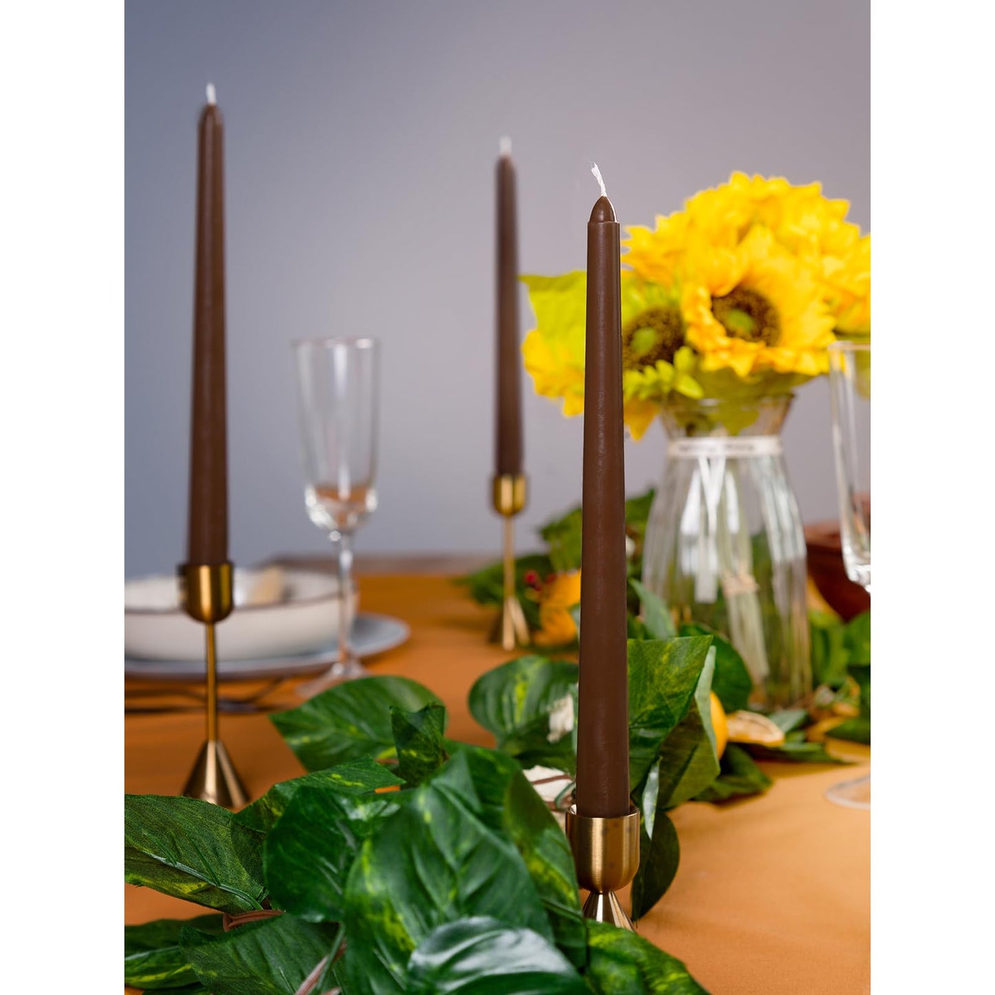 CANDWAX 10 inch Candlesticks - Set of 12 Dripless Tapered Candles - Brown Candles for Home Decor