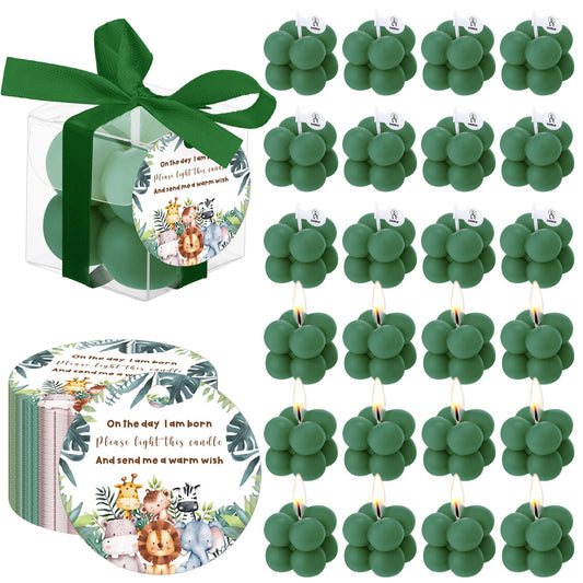 MTLEE 24 Sets Jungle Animal Baby Shower Favors Small Bubble Candle Baby Shower Favors for Guests Tea Candles Bulk with Stylish Ribbons Cards Gifts Party Decoration