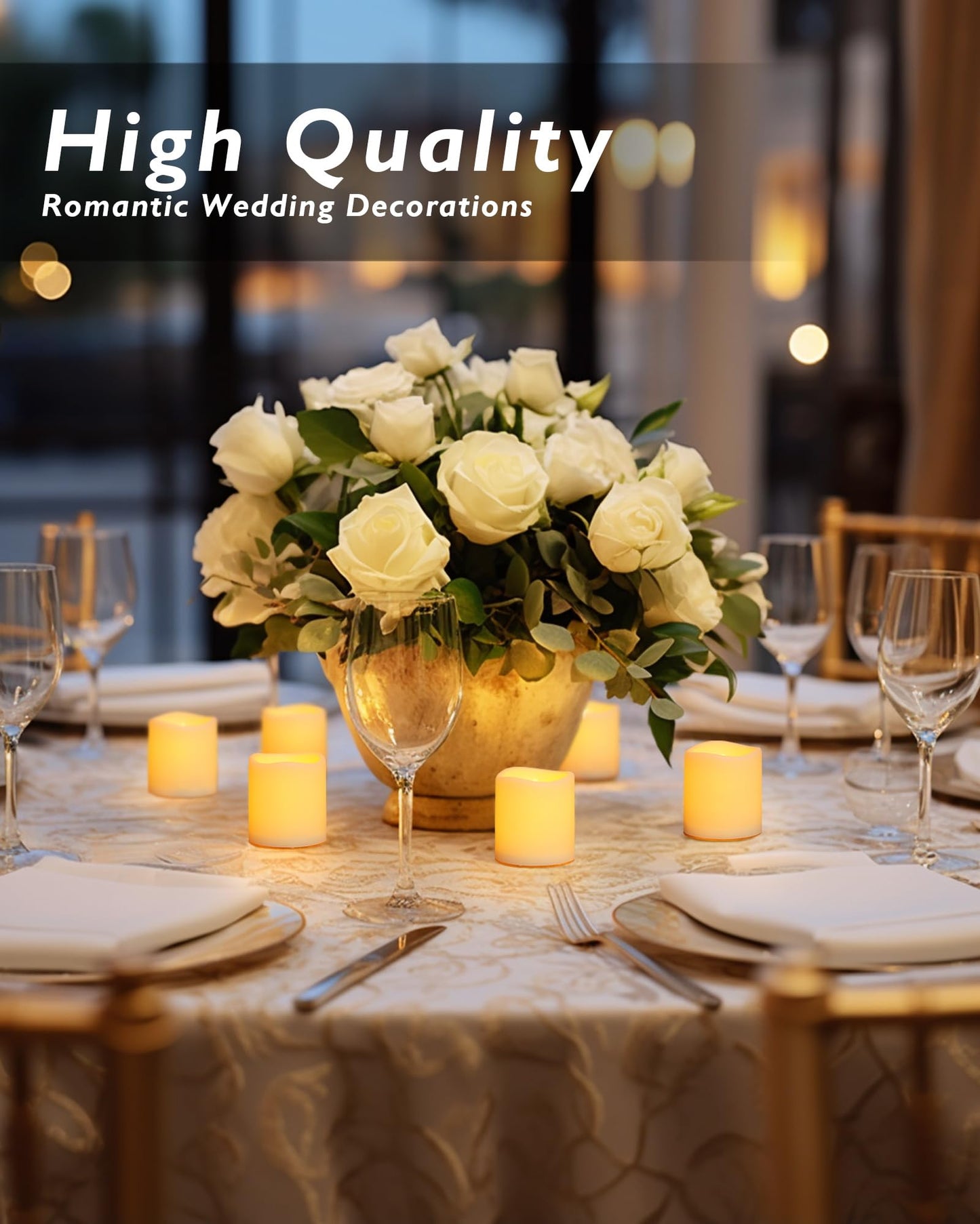 Homemory 24Pack Flickering Flameless Votive Candles,200+Hour Electric Fake Candles,Battery Operated LED Tealight for Wedding,Table,Outdoor,Halloween,Christmas Decoration-Amber Yellow