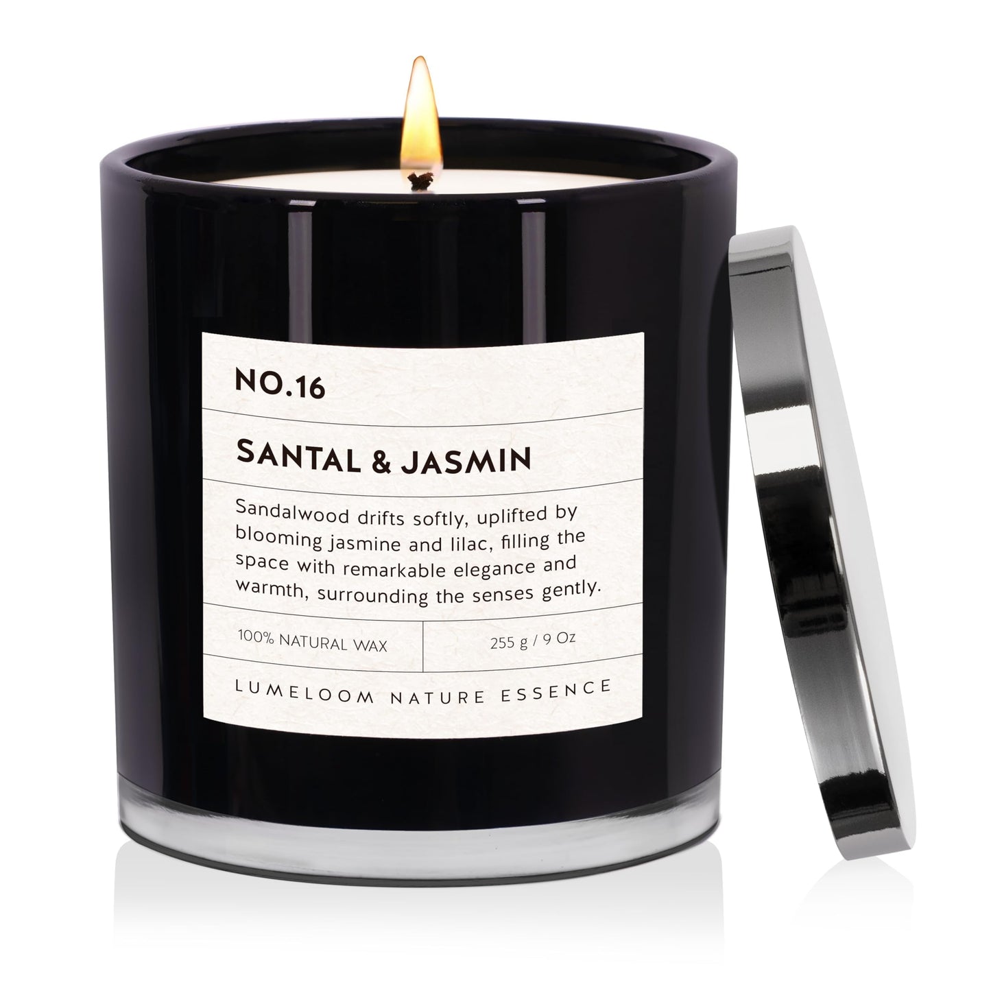 Santal & Jasmine Luxury Scented Candles, 9oz Soy Wax Candles for Home Scented, Jasmine, Sandalwood, Lilac Scent, Long Burning Time, Gifts for Women, Friends, Men, Sister, Teacher, Housewarming