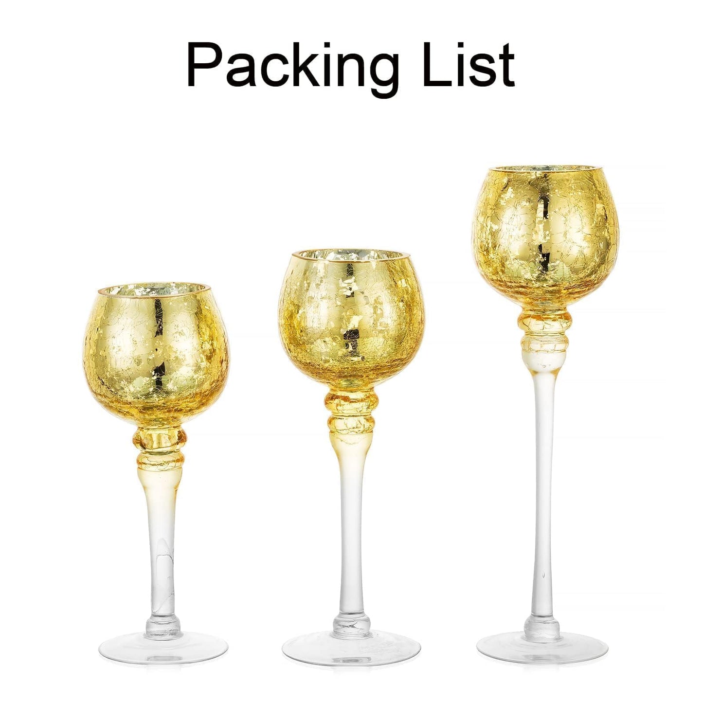 Inweder Glass Tealight Candle Holder: Gold Mercury Votive Holders 9/10/12 Inch Tall Long Setm Floating Candle Holders for Christmas Dining Table Centerpiece Wedding Party Set of 3
