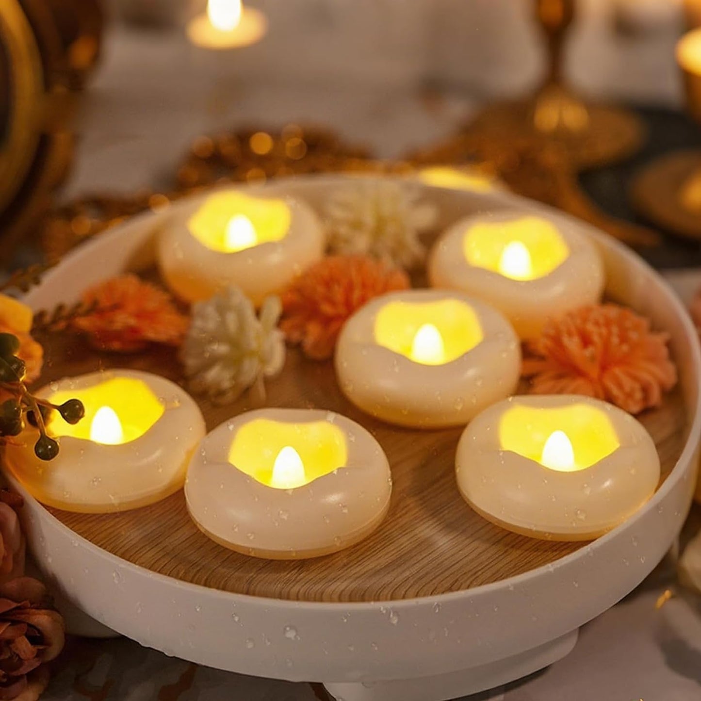 Eynshoo 24 Pack Floating Candles,3-Inch Waterproof LED Tea Lights–Realistic Flickering Flame,160-Hour Battery, Flameless&Safe, Auto On/Off for Centerpieces,Pool, Weddings,Halloween, Parties