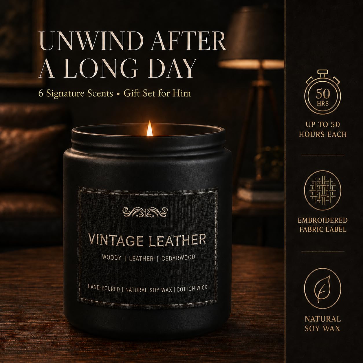 6 Pack Candles for Home Scented Aromatherapy Candles Gifts Set for Mens, Men Candle Set, 42 oz 300 Hour Long Lasting Candles Gifts for Men Birthday Anniversary Present