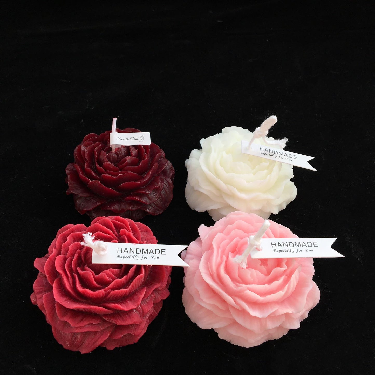 Cooary 4 Pcs Low Temperature Candles Wine Red Red Pink White Peony Flower Shaped Scented Adult Low Heat Body Safe Wax Play
