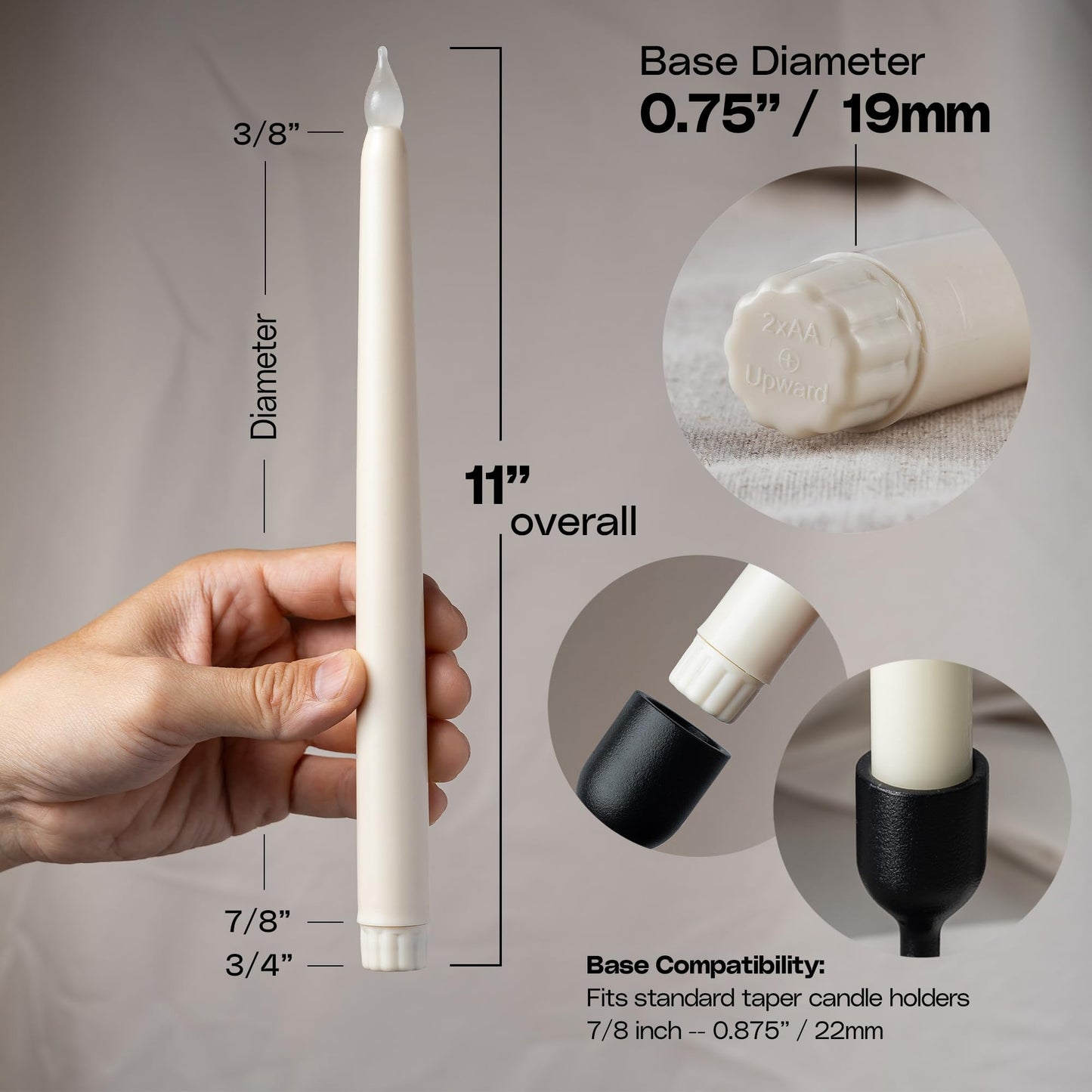 WYZworks 60 Pack, 11" LED Flameless Ivory Real Wax Taper Flickering Candles Lights, Battery Operated Candlesticks for Holiday Christmas Valentine Menorah Candelabra Home Wedding Window Décor
