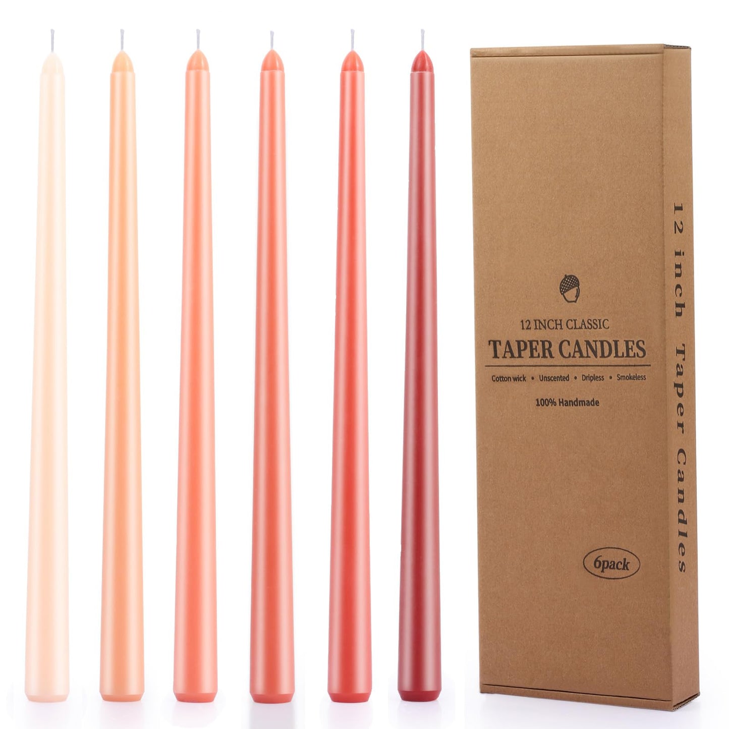 12 Inch Taper Candles Set of 6 Unscented Long Burning Smokeless Long Tall Tapered Candles for Candlesticks Sticks Wedding Home Christmas Decor Dinner