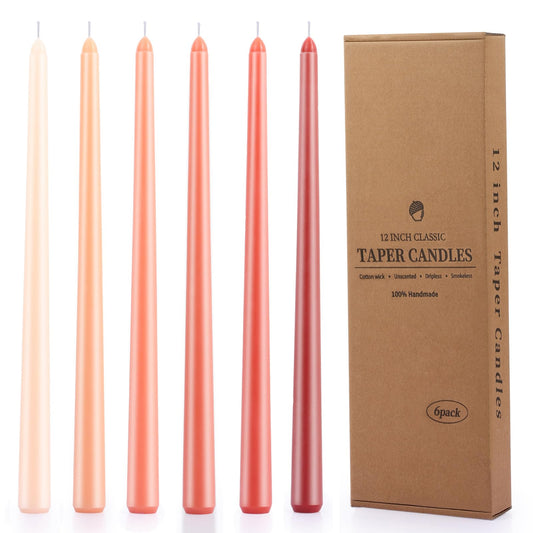 12 Inch Taper Candles Set of 6 Unscented Long Burning Smokeless Long Tall Tapered Candles for Candlesticks Sticks Wedding Home Christmas Decor Dinner