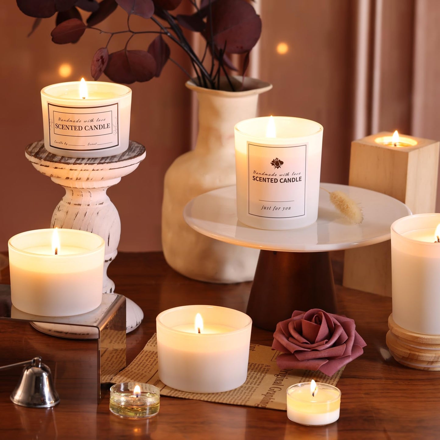 sunnyfuture 16 Pack Matte White Candle Jars, 8pcs 7oz + 8pcs 4oz Candle Jars for Making Candles with Wooden Lids and Labels for DIY, Gifts, Home