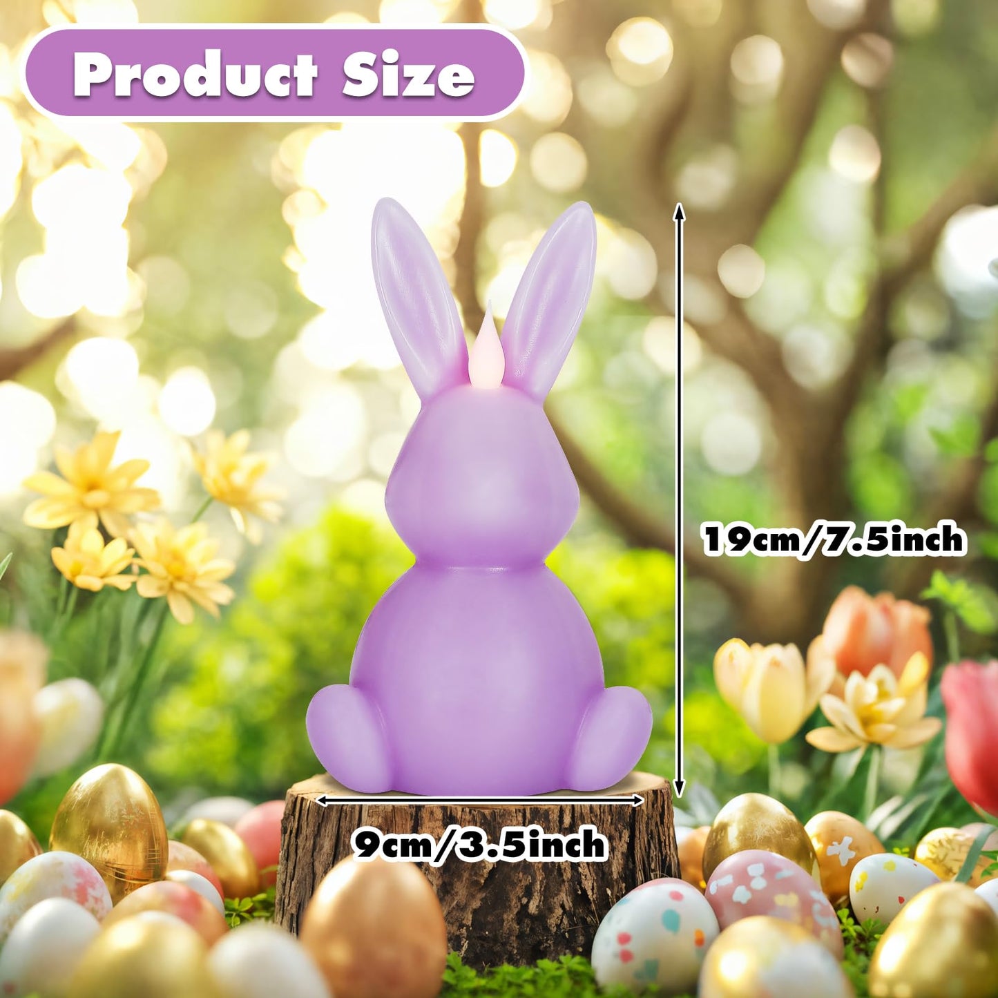 Leorate Purple Easter Bunny Flameless Candle,Real Wax Carved LED Candle,Scented Bunny Shape Flame Candle Set for Home Living Room Bedroom Party Decoration Centerpiece Table Home Decor