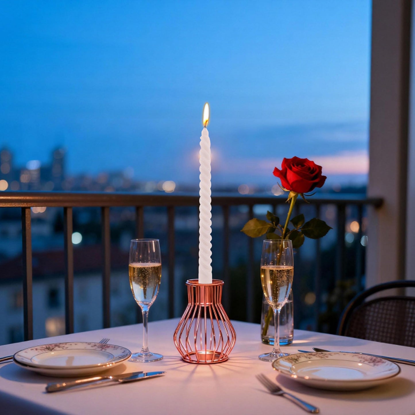 8 Pack 10 Inch Soft Champagne Spiral Taper Candles Long Burning Dripless Candles for Party Dinner Home Decor Wedding and Celebrations