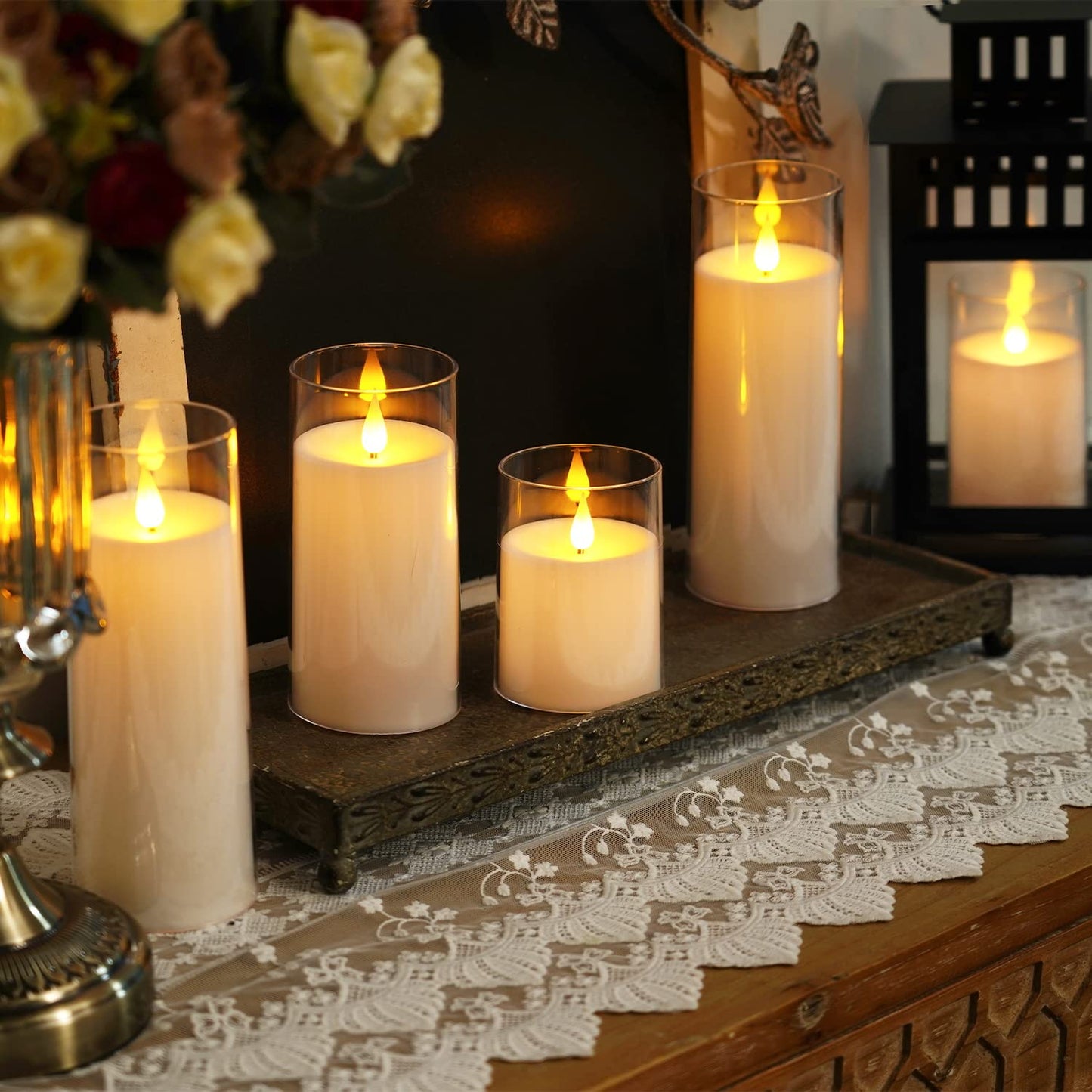 Homemory Pure White Flickering Flameless Candles, Battery Operated Acrylic LED Pillar Candles with Remote Control and Timer, Set of 5