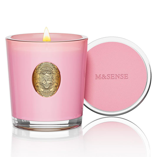 M&SENSE Peony Blush Scented Candle | 9.2 oz Soy Wax Pink Candle, Non-Toxic Aromatherapy Candle for Stress Relief & Home Spa