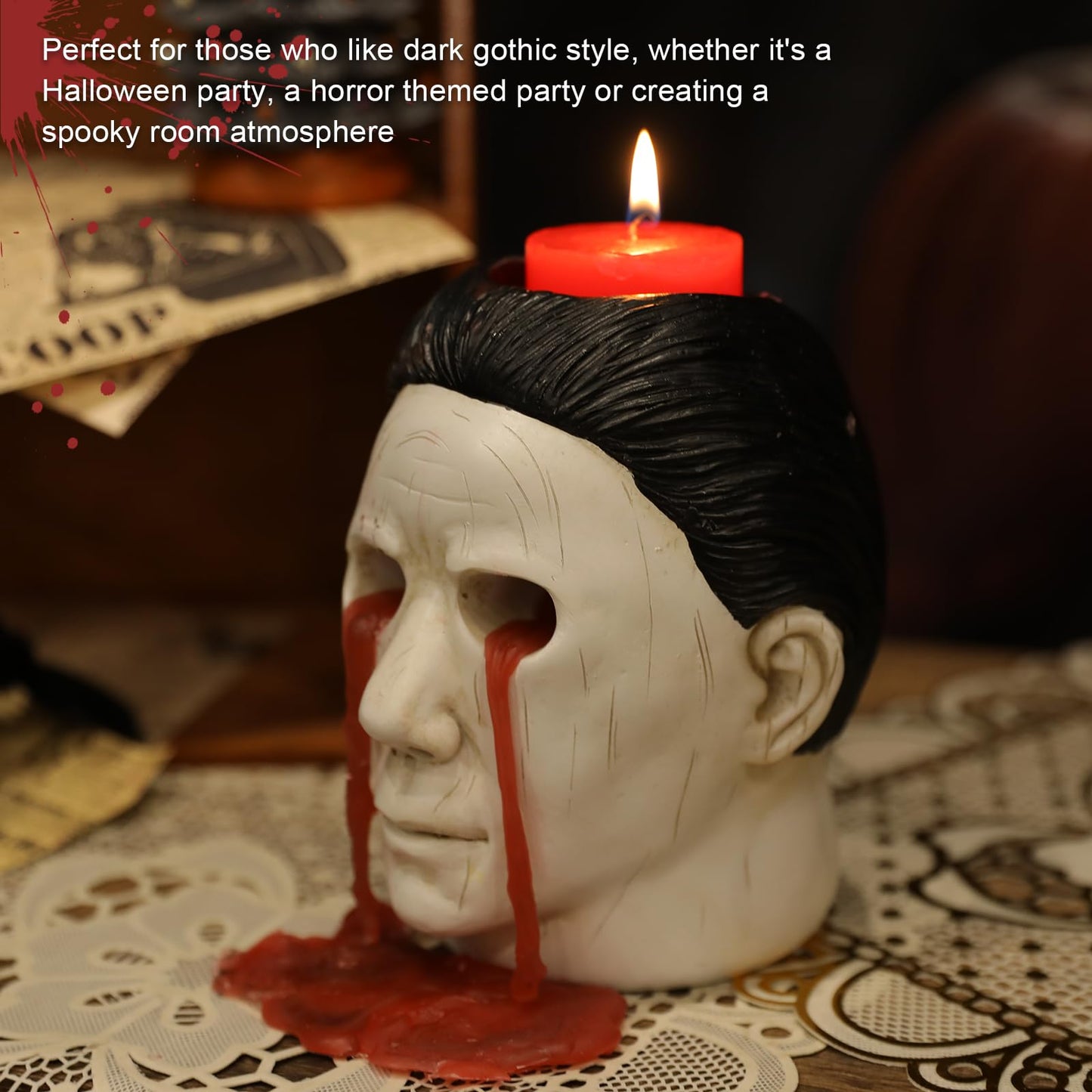 Michael Candle Holder, Candle Holder Statue with Bleeding Eyes Decor Halloween Horror Holder Decorations Party Candlestick Merchandise