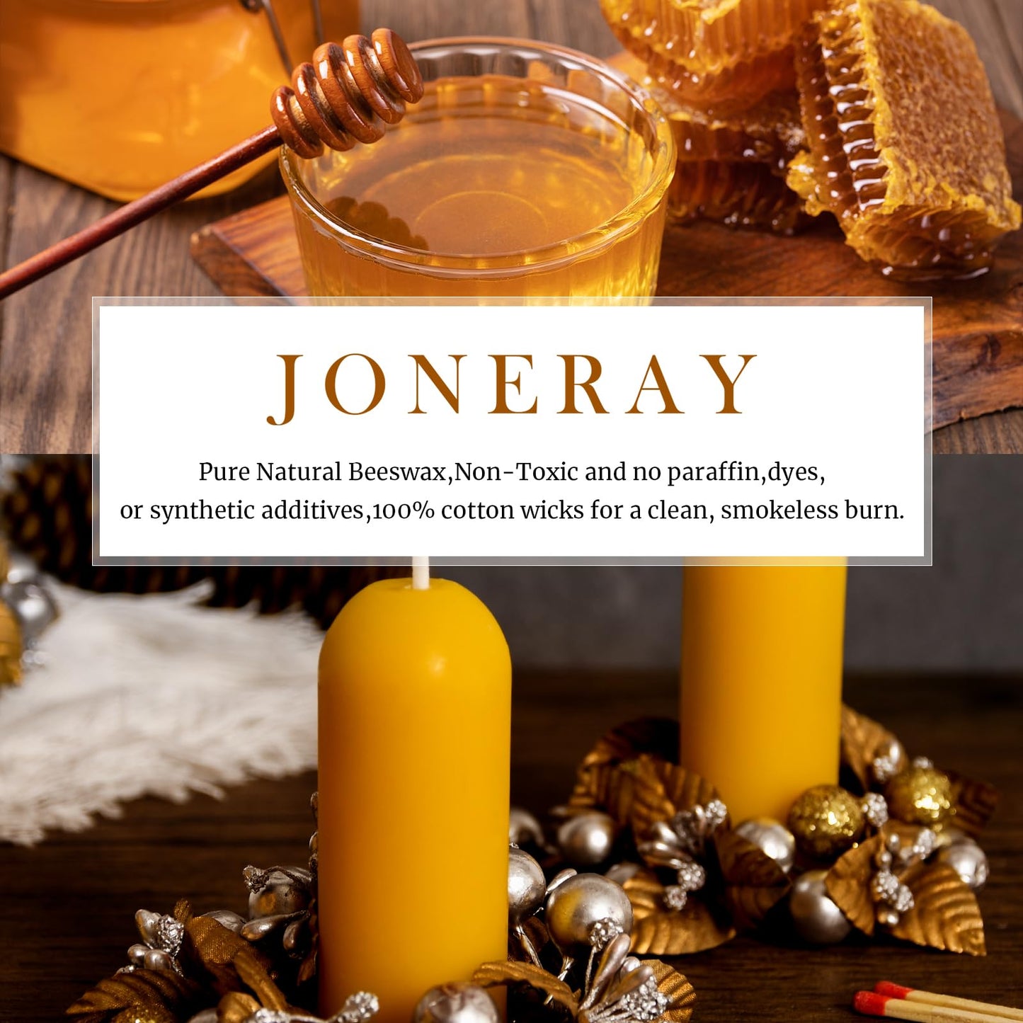 16 Packs Natural Beeswax Pillar Candles,8 Hour Long Burn Time Emergency Candles - Unscented,Smokeless and Dripless Candles for Home, Camping, Outages Lighting ﻿